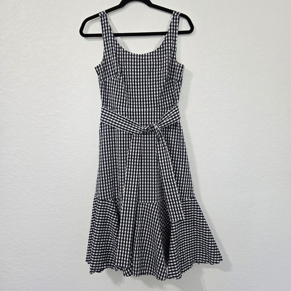 J.CREW Dresses & Skirts - J Crew 2 Navy Gingham Ruffle Hem Sleeveless Dress Tie Waist